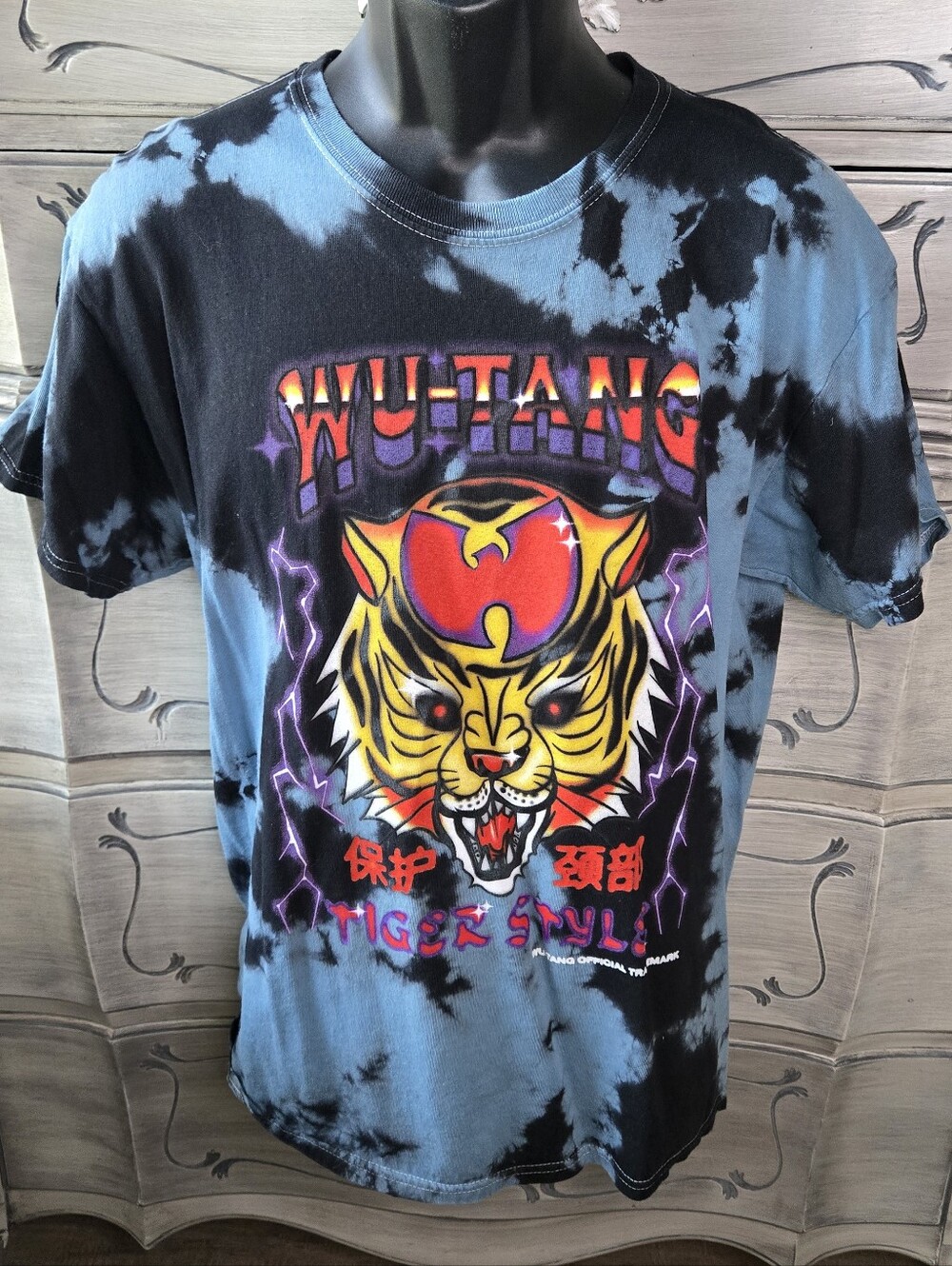 Wu-Tang Tie-Dye Tiger Graphic Short Sleeve Tee - Blue & Black